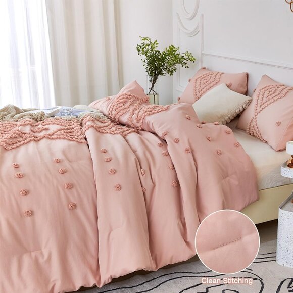 NEW NWT Boho Beige or Pink Tufted Jungalow Bohemian Queen King Bedding SET - Picture 5 of 11
